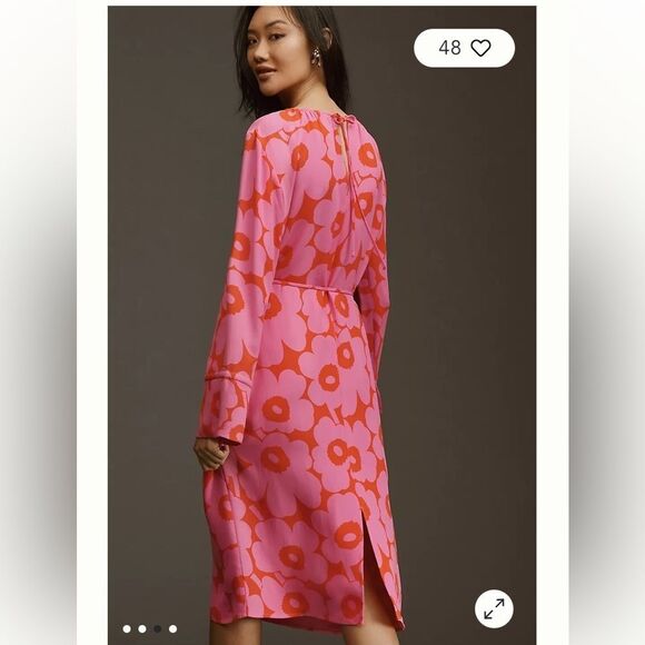 By Anthropologie Marimekko Majolika Unikko Midi Dress size 8 retail $375 - Picture 4 of 8